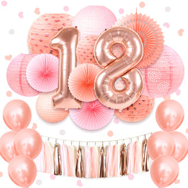 18th Birthday Decorations Rose Gold 37 pcs