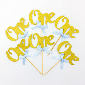 6 pcs/lot Glitter Paper 1st Birthday Cupcake Toppers | Nicro Party
