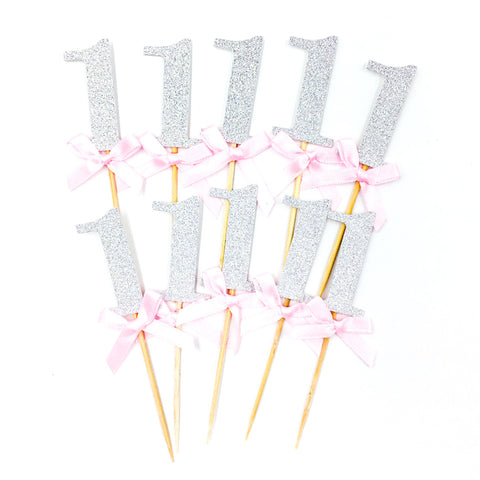 Image of 6 pcs/lot Glitter Paper 1st Birthday Cupcake Toppers | Nicro Party