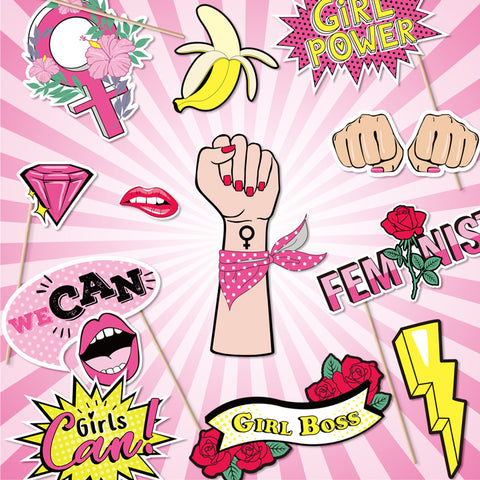 Image of 15 Count Girl Power Theme Photo Booth Props | Nicro Party