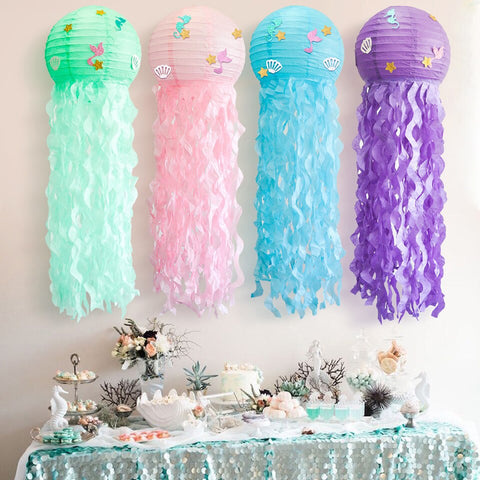 Image of 4 pcs/set Hanging Mermaid Jellyfish Lantern Party Decorations