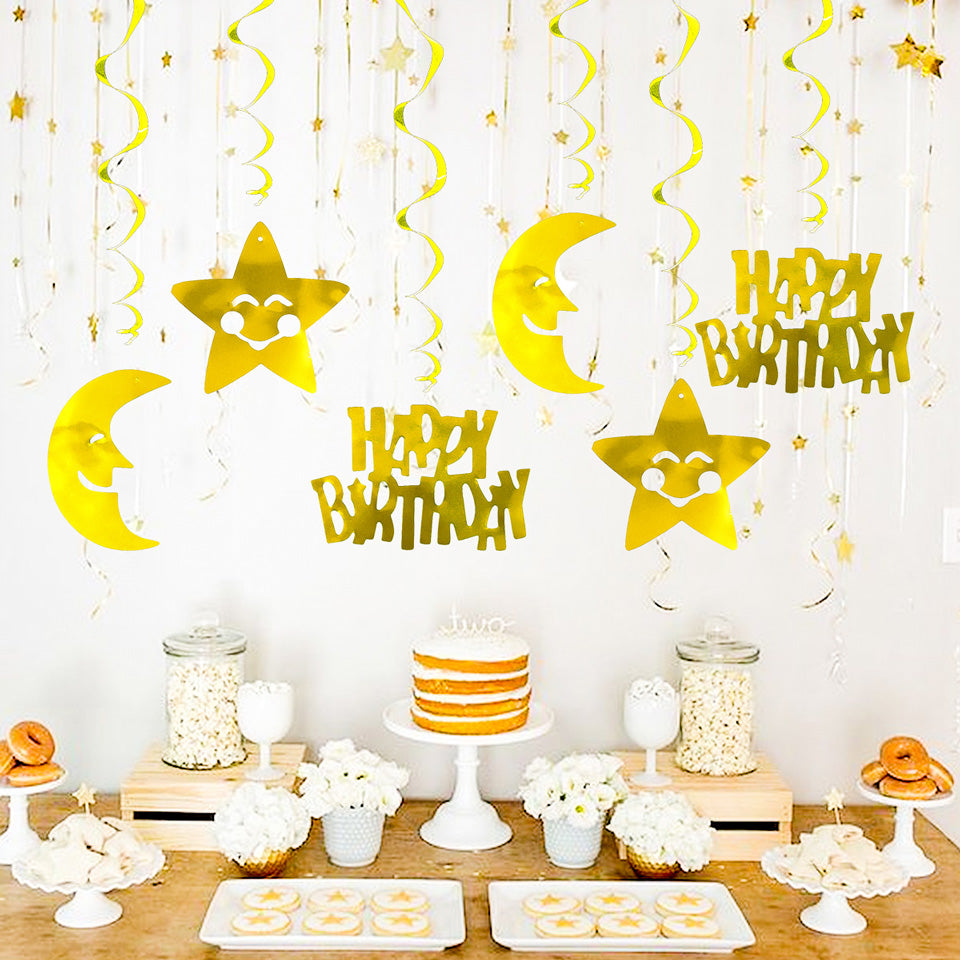 Happy Birthday Moon Star Spiral Ornaments | Nicro Party