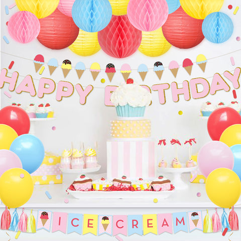 Image of Ice Cream Happy Birthday Party Decor Kit