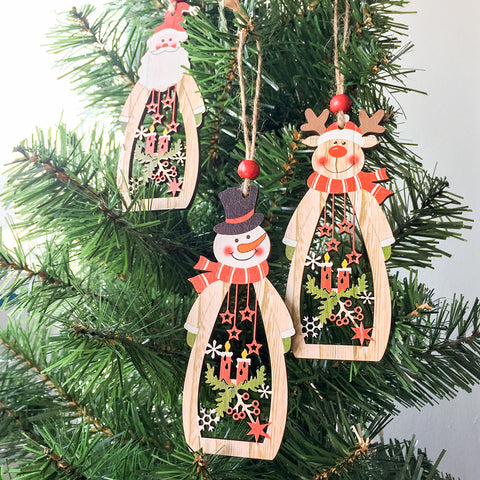 Image of  Wooden Christmas Santa Claus Snowman Pendant | Nicro Party