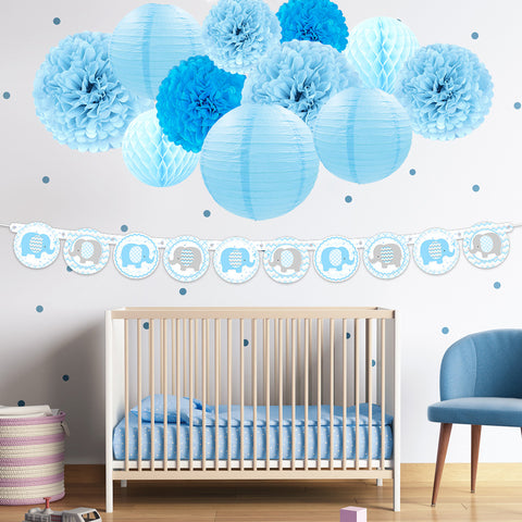 Image of Blue Elephant Boy  Baby Shower Kit