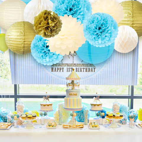 Image of Paper Flowers Lanterns Kit blue gold