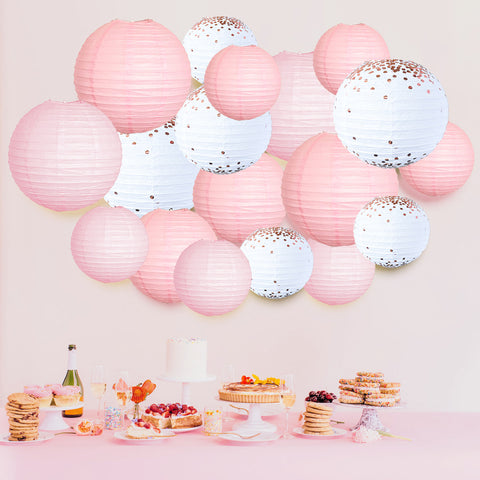 Image of Pink Rose Gold Paper Lanterns Background