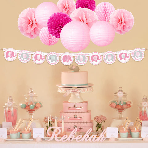 Image of Pink Elephant Girl  Baby Shower Kit