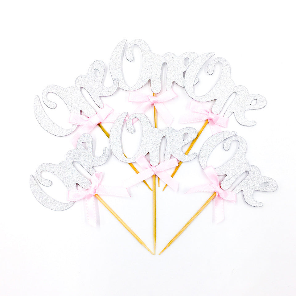 6 pcs/lot Glitter Paper 1st Birthday Cupcake Toppers | Nicro Party 