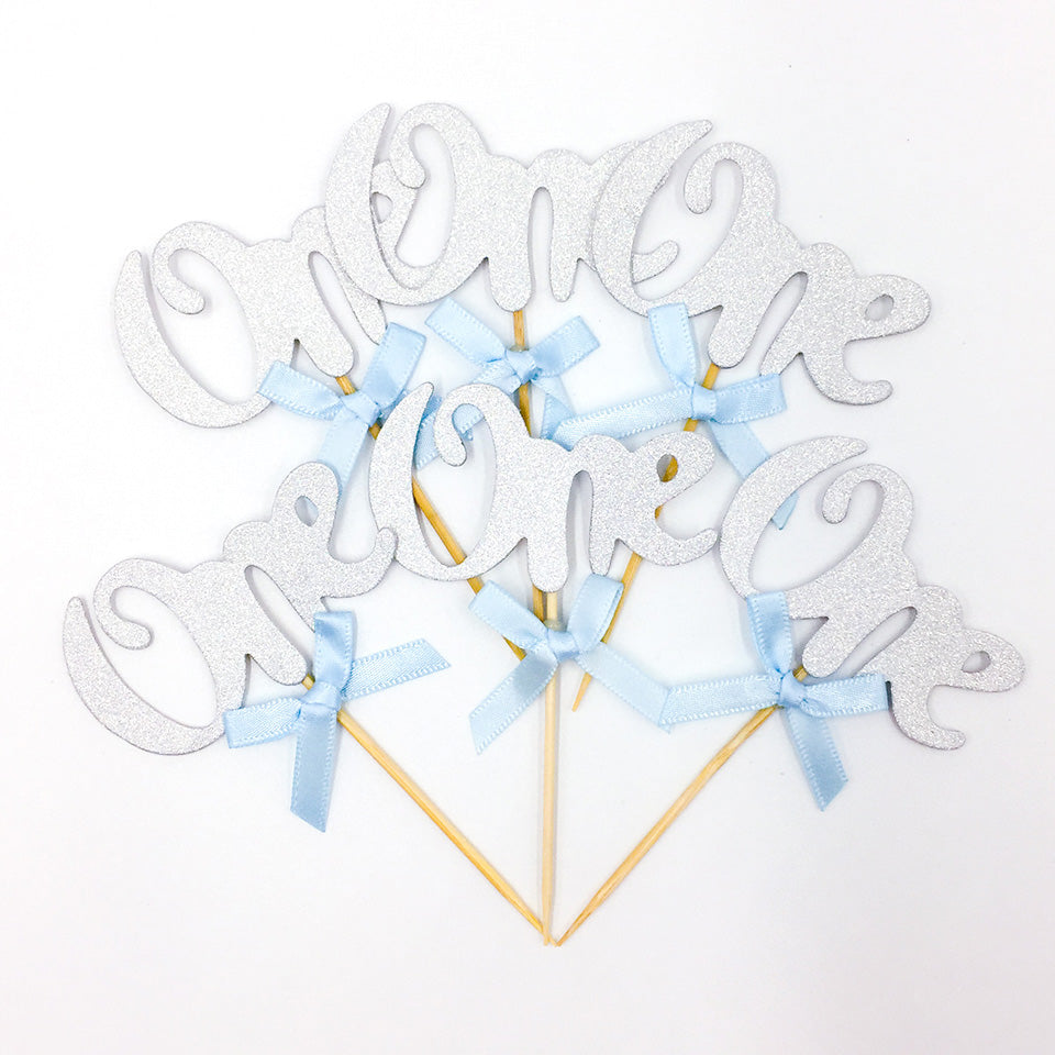 6 pcs/lot Glitter Paper 1st Birthday Cupcake Toppers | Nicro Party 