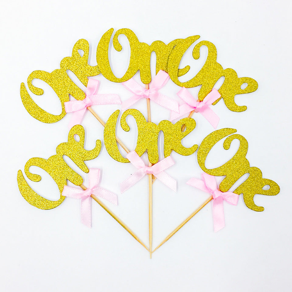 6 pcs/lot Glitter Paper 1st Birthday Cupcake Toppers | Nicro Party 