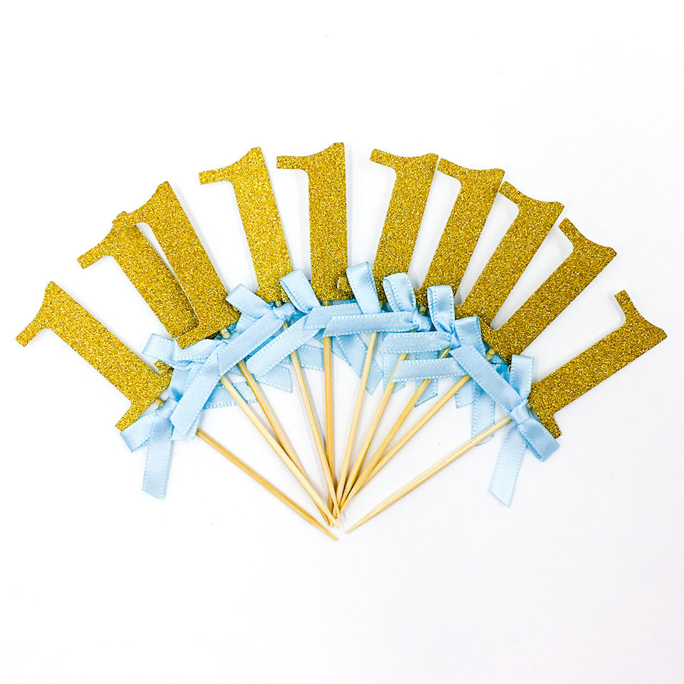 6 pcs/lot Glitter Paper 1st Birthday Cupcake Toppers | Nicro Party 