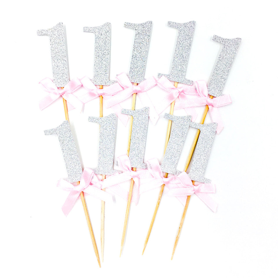 6 pcs/lot Glitter Paper 1st Birthday Cupcake Toppers | Nicro Party 