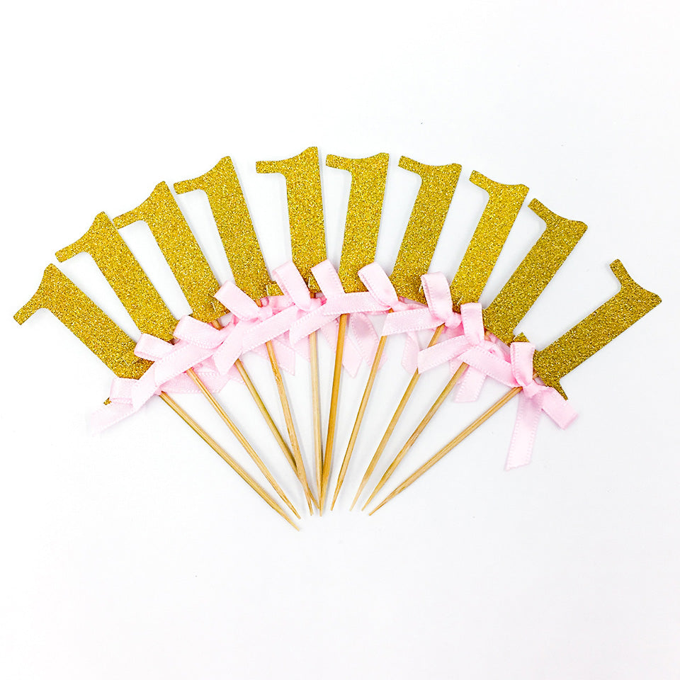 6 pcs/lot Glitter Paper 1st Birthday Cupcake Toppers | Nicro Party 