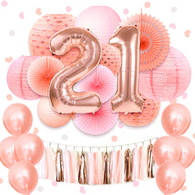 21st Birthday Decorations Kit Rose Gold 37 pcs