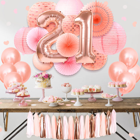 Image of 21st birthday decorations rose gold