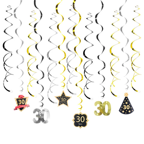 Image of 30 40 50 Birthday Gold Black DIY Spiral Ornaments Swirl | Nicro Party
