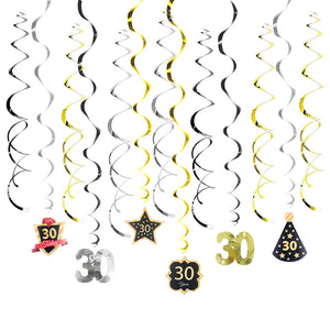 30 40 50 Birthday Gold Black DIY Spiral Ornaments Swirl | Nicro Party