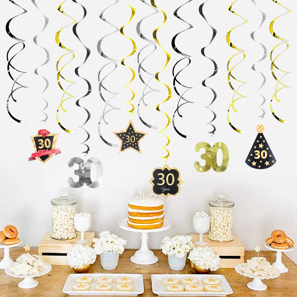 30 40 50 Birthday Gold Black DIY Spiral Ornaments Swirl | Nicro Party