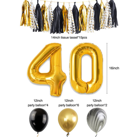 Image of 40th Birthday Party Decoration Kit balloons and tassel