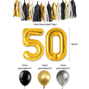 50th Gold Birthday Party Decoration Kit balloons tassel
