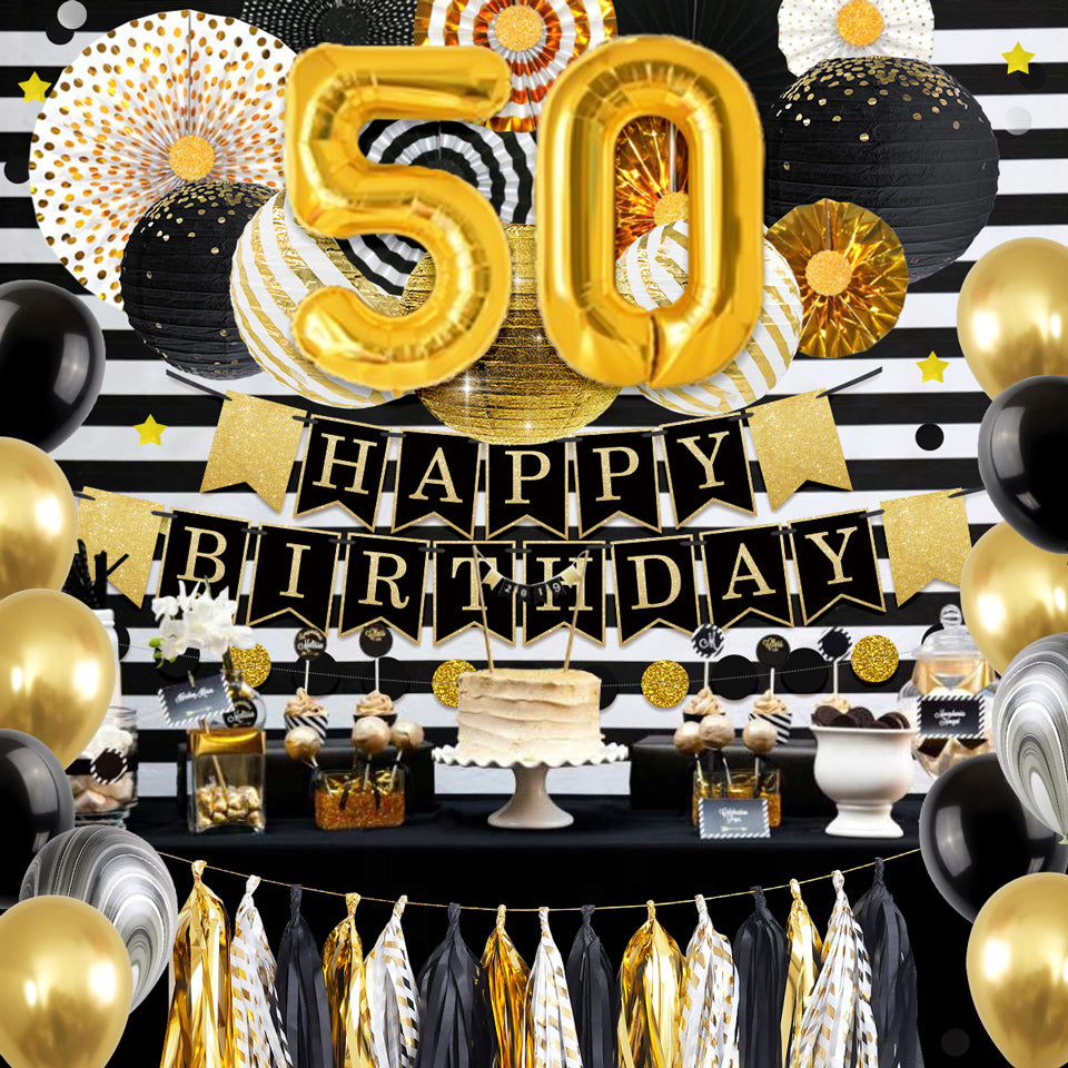 50th Gold Birthday Party Decoration Kit