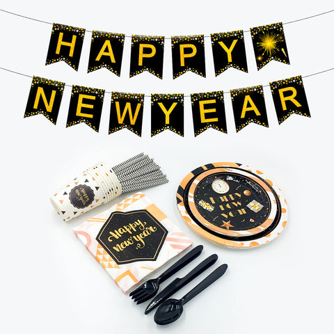 Image of Black Gold New Year Party Decoration | Nicro Party