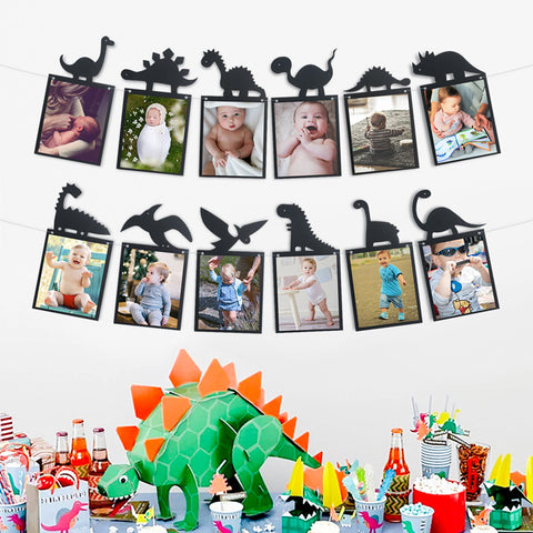 Image of Black Dinosaur Theme Photo Garland Banner Hanging Clips | Nicro Party