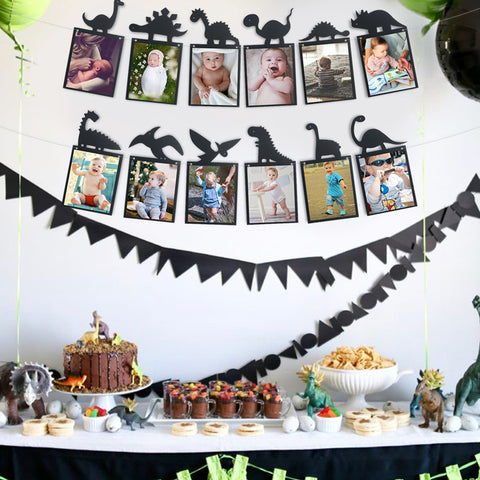 Image of Black Dinosaur Theme Photo Garland Banner Hanging Clips | Nicro Party