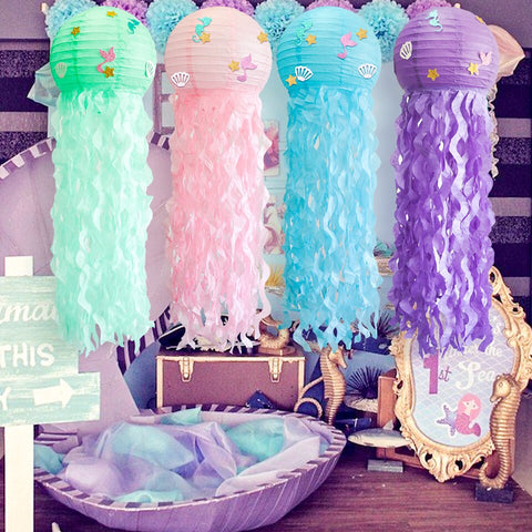 Image of 4 pcs/set Hanging Mermaid Jellyfish Lantern Party Decorations