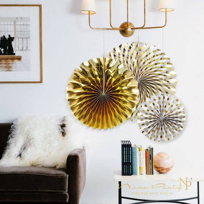Gold Silver Dot Stripe Paper Fans