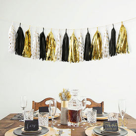 Tissue Tassel Garland 15pcs/set Black Gold