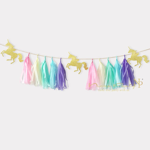 Image of Unicorn Party Decorations Tissue Tassel Paper Garland