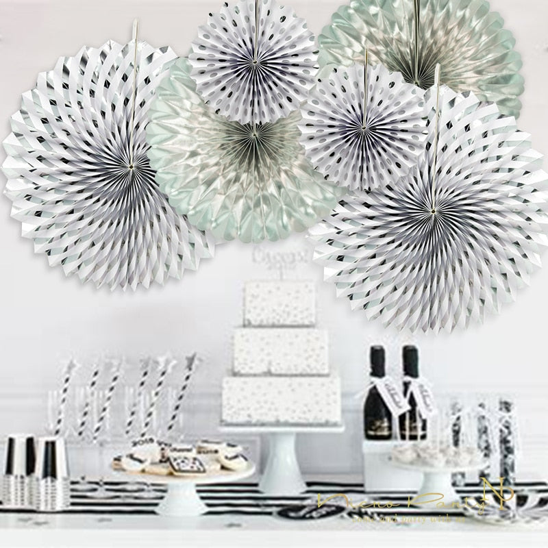 Gold Silver Dot Stripe Paper Fans