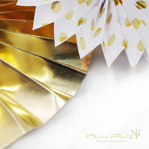 Image of Gold Silver Dot Stripe Paper Fans