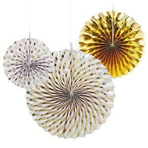 Gold Silver Dot Stripe Paper Fans