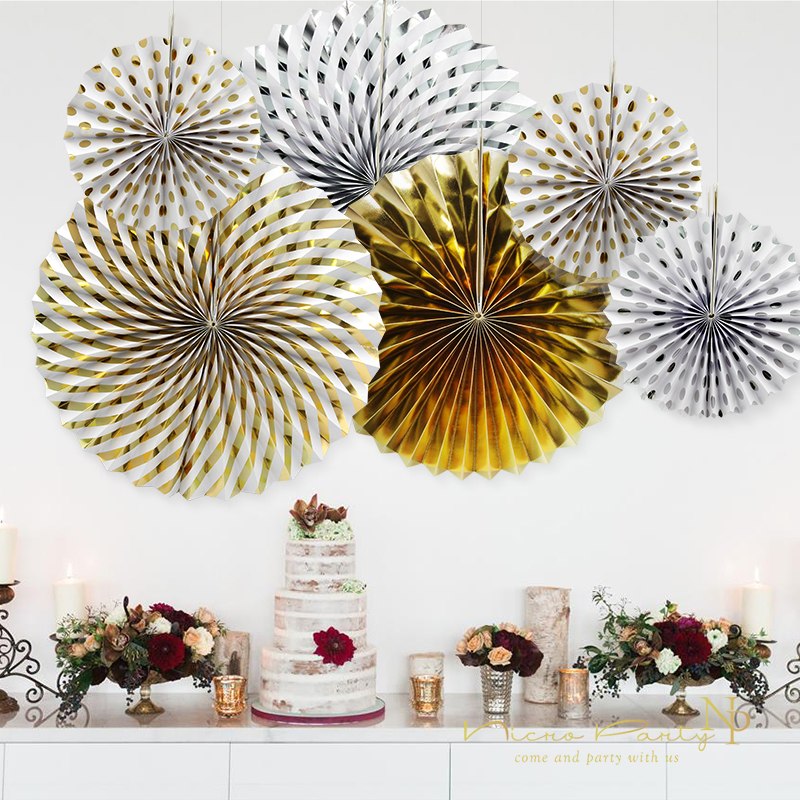 Gold Silver Dot Stripe Paper Fans