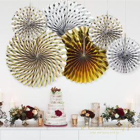 Gold Silver Dot Stripe Paper Fans