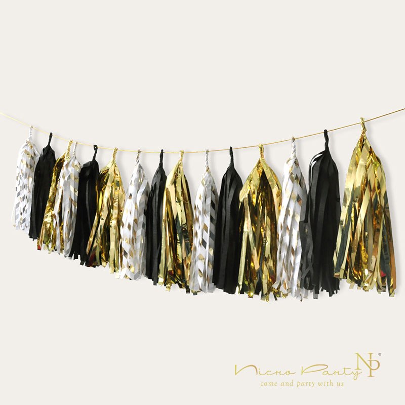 Tissue Tassel Garland 15pcs/set Black Gold
