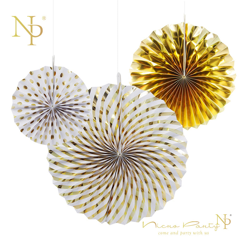 Gold Silver Dot Stripe Paper Fans