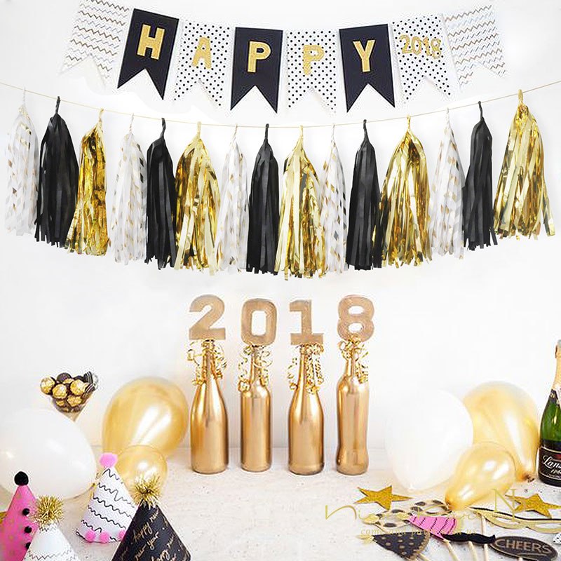Tissue Tassel Garland 15pcs/set Black Gold