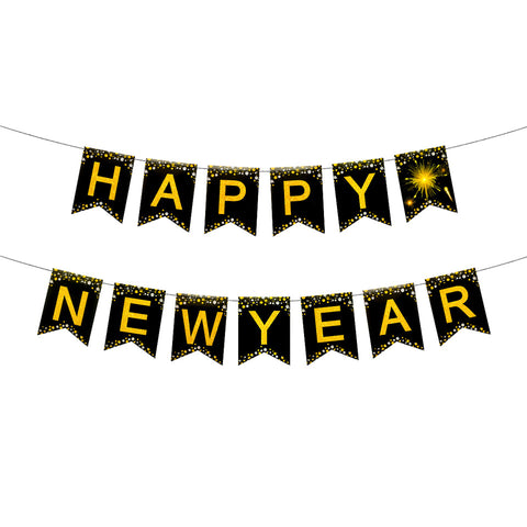 Image of Happy New Year Black Gold Party Decoration | Nicro Party