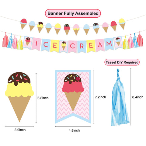 Ice Cream Happy Birthday Party Decor Kit banner