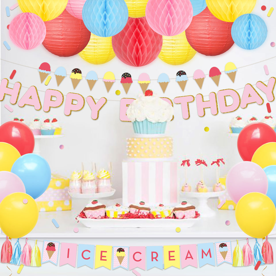 Ice Cream Happy Birthday Party Decor Kit