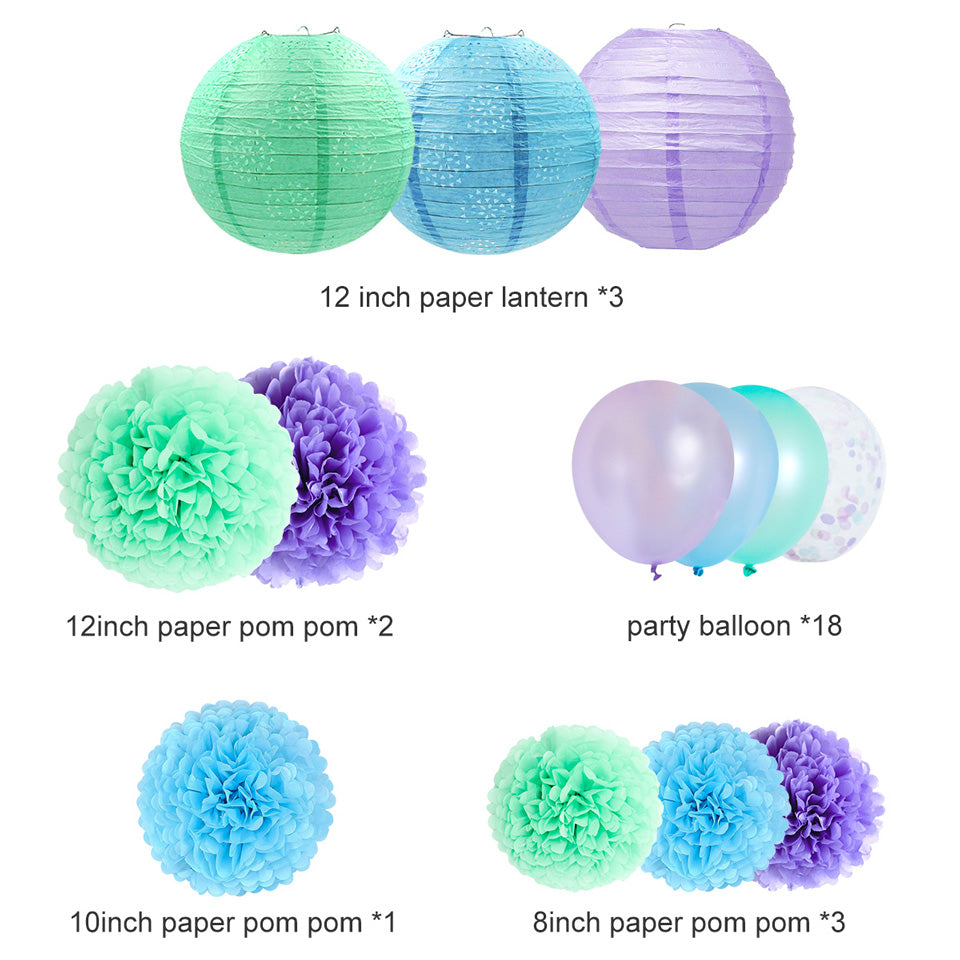Mermaid Party Decoration Kit lanterns flowers