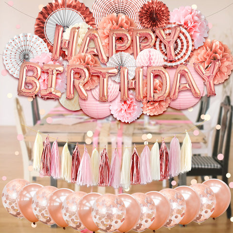 Image of rose gold party decorations for birthday