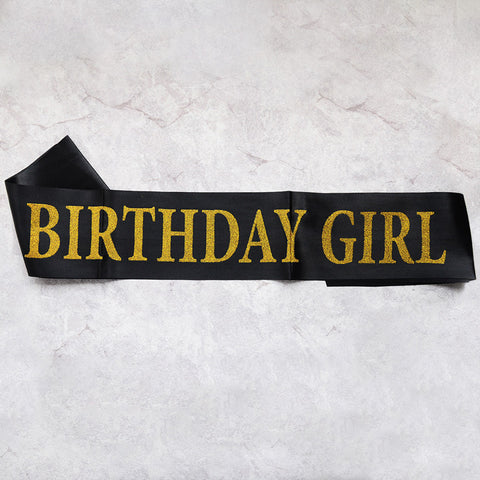 Image of birthday girl sash party decoration black gold
