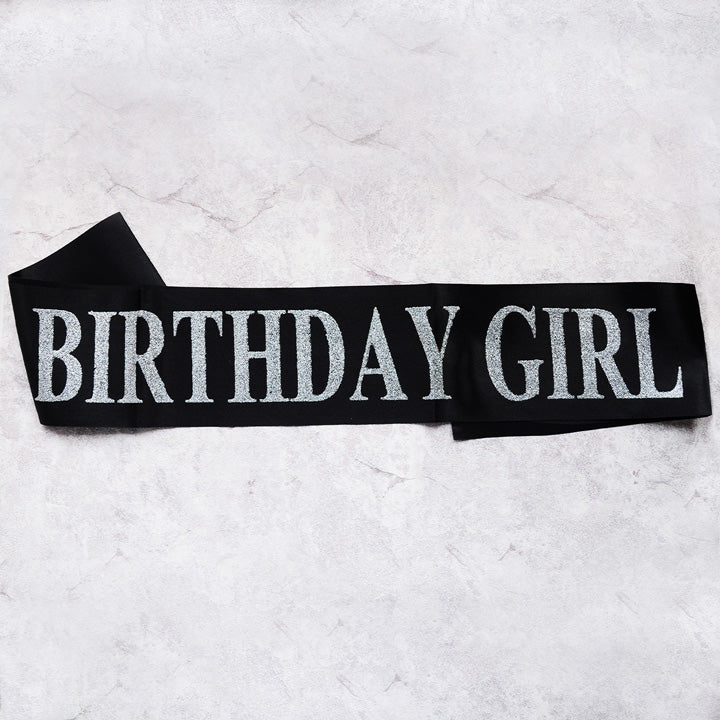 birthday girl sash party decoration black silver