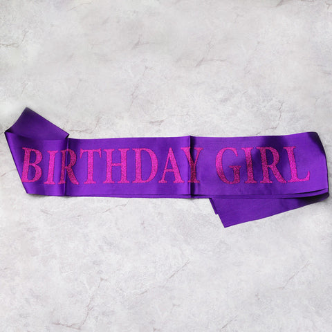 Image of birthday girl sash party decoration purple