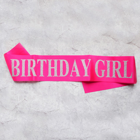 Image of birthday girl sash party decoration rose red silver